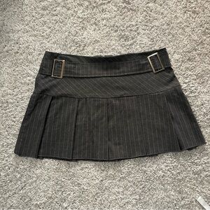 French Kyss Charcoal Pinstripe Mini Skirt with Belt buckle
